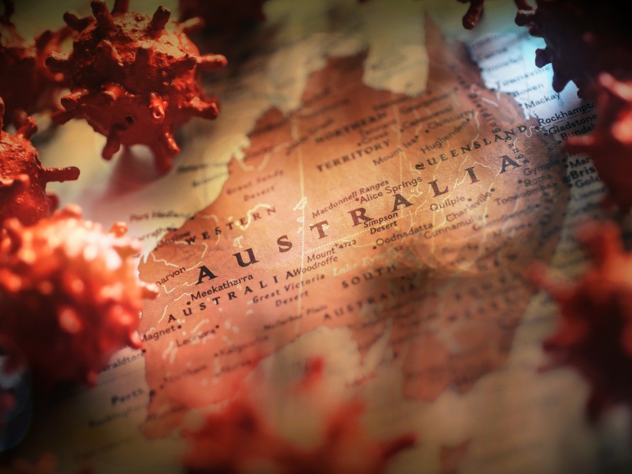 Australia surrounded by COVID-19 concept